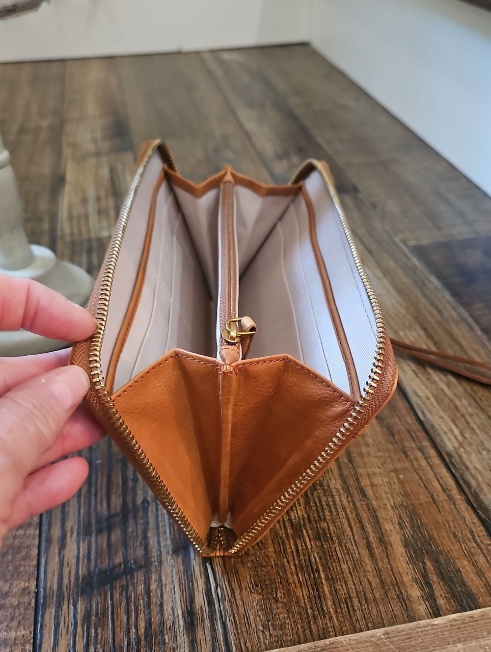 margot tan leather zip-around wristlet wallet - Picture 4 of 4